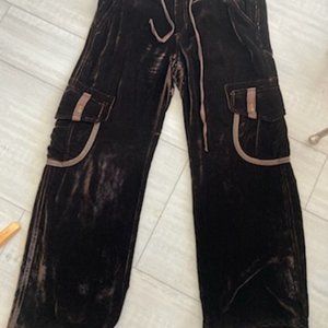 Johhny Was velvet rich brown pants - cargo pockets wide legs - adorable M